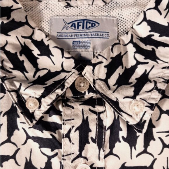 AFTCO Mens Fishing Shirt L Vented Short Sleeve Marlin Swordfish Button Down Fish - Picture 11 of 13